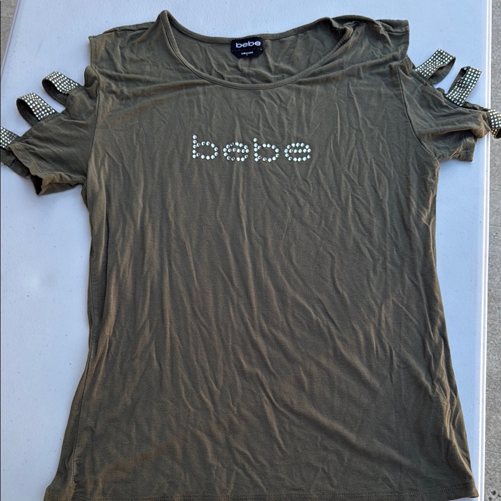 Bebe Olive Studded Short Sleeve Tee